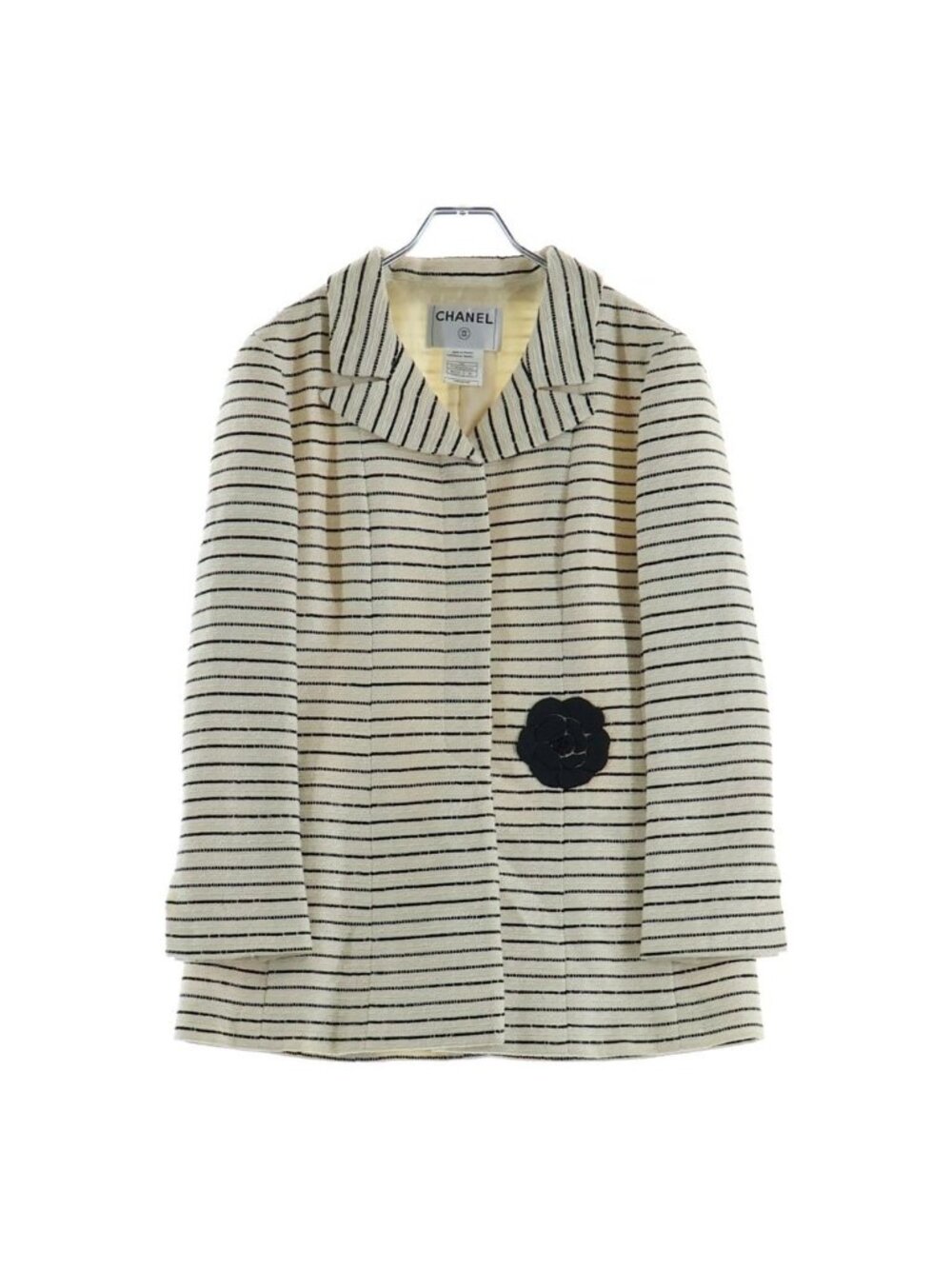 Chanel 01c Cambon Tweed Jacket Sequin Coat Camellia Stripe Ivory Black
